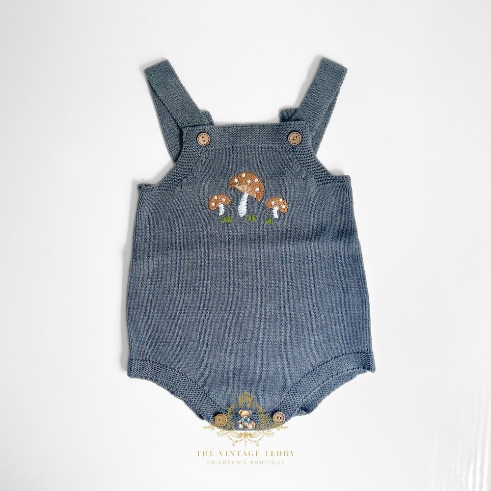 Nwt Cute Unisex Embroidered Knit One-Piece Romper Bohemian Baby Mushroom 9-12m